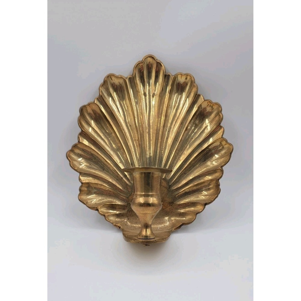 Vintage 6.5" Hollywood Regency Clam Shell Candlestick Wall Sconce Brass